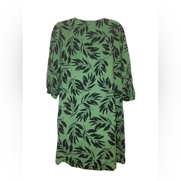 Who What Wear Green Leaf Print Linen Blend Mini Dress Size Medium - Picture 3 of 8